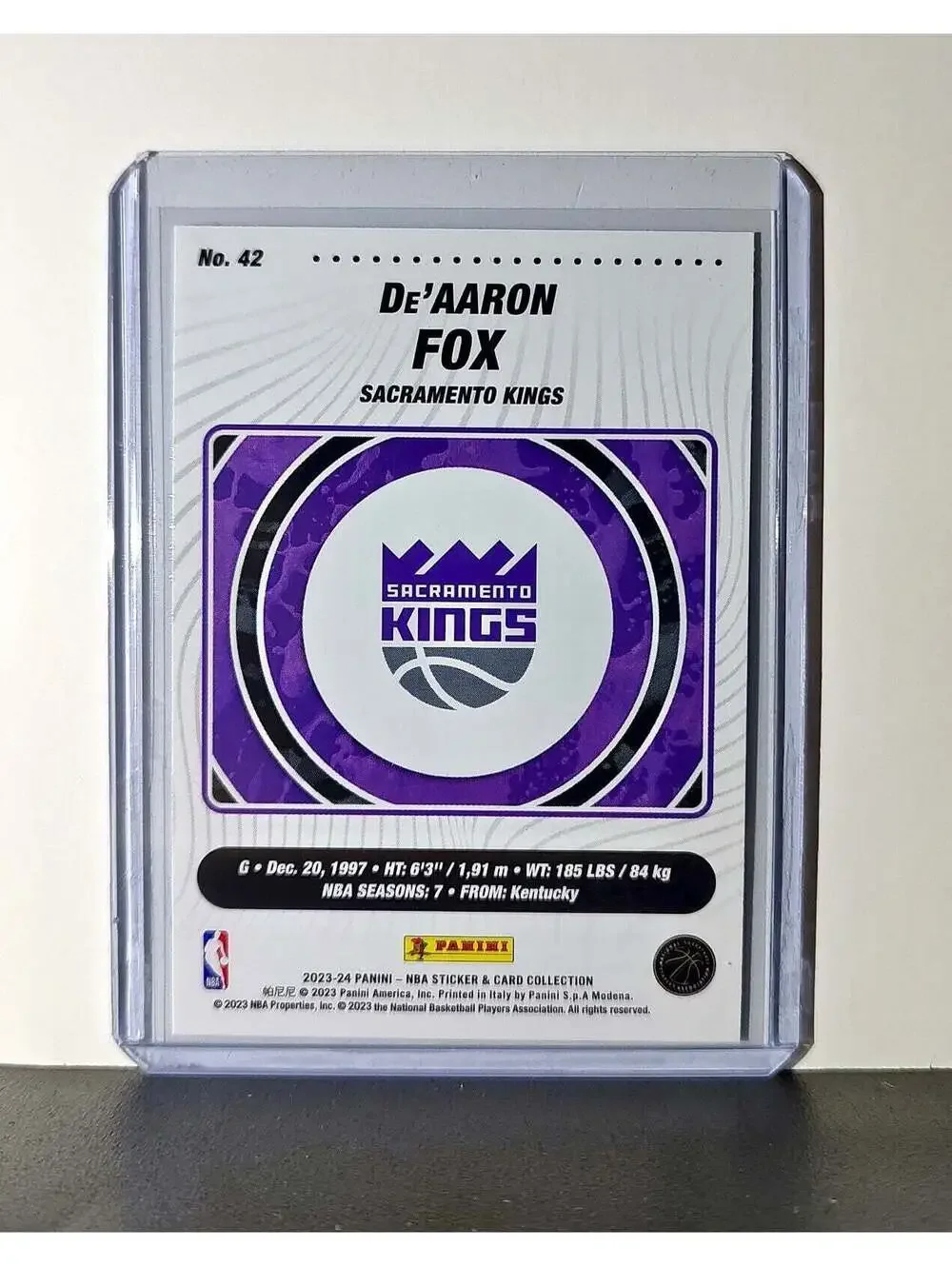 De’Aaron Fox 2023-24 Panini NBA #42 Sticker Card Sacramento Kings